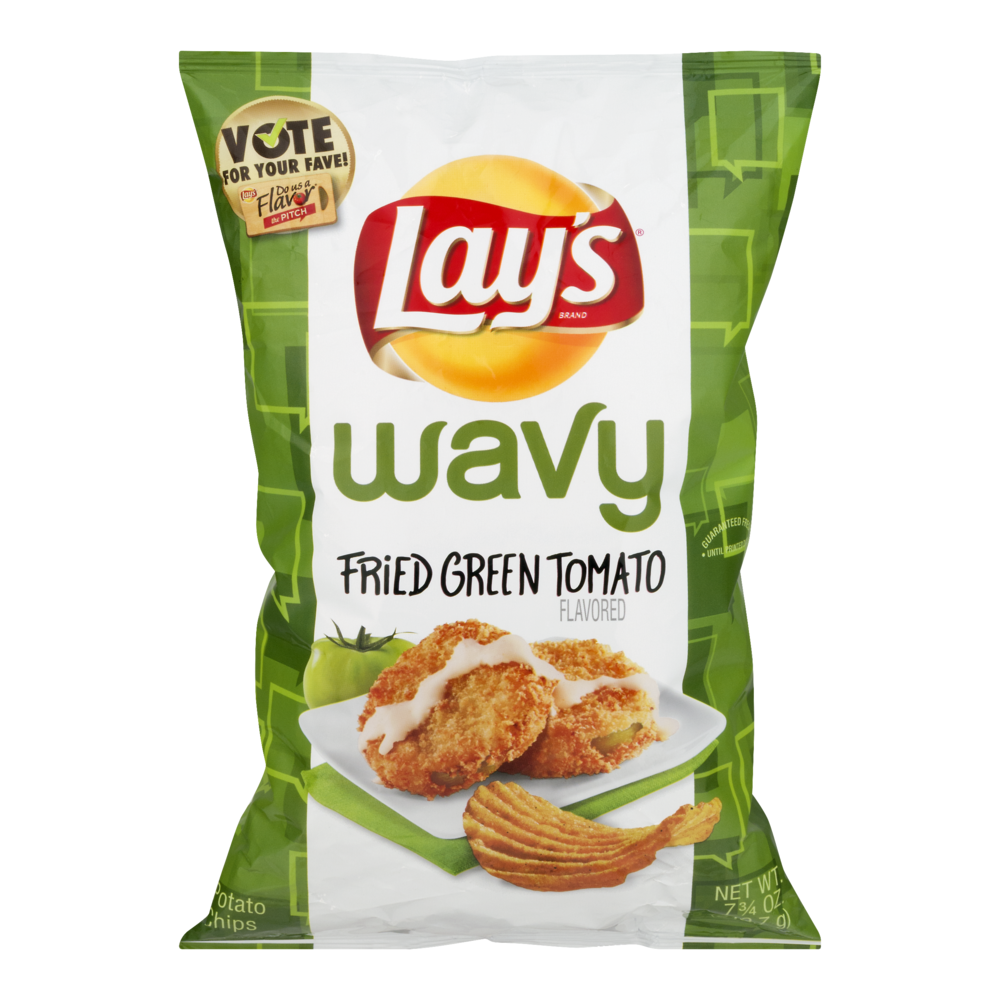 slide 1 of 1, Lay's Wavy DUAF Fried Green Tomato Potato Chips Plastic Bag, 7.75 oz