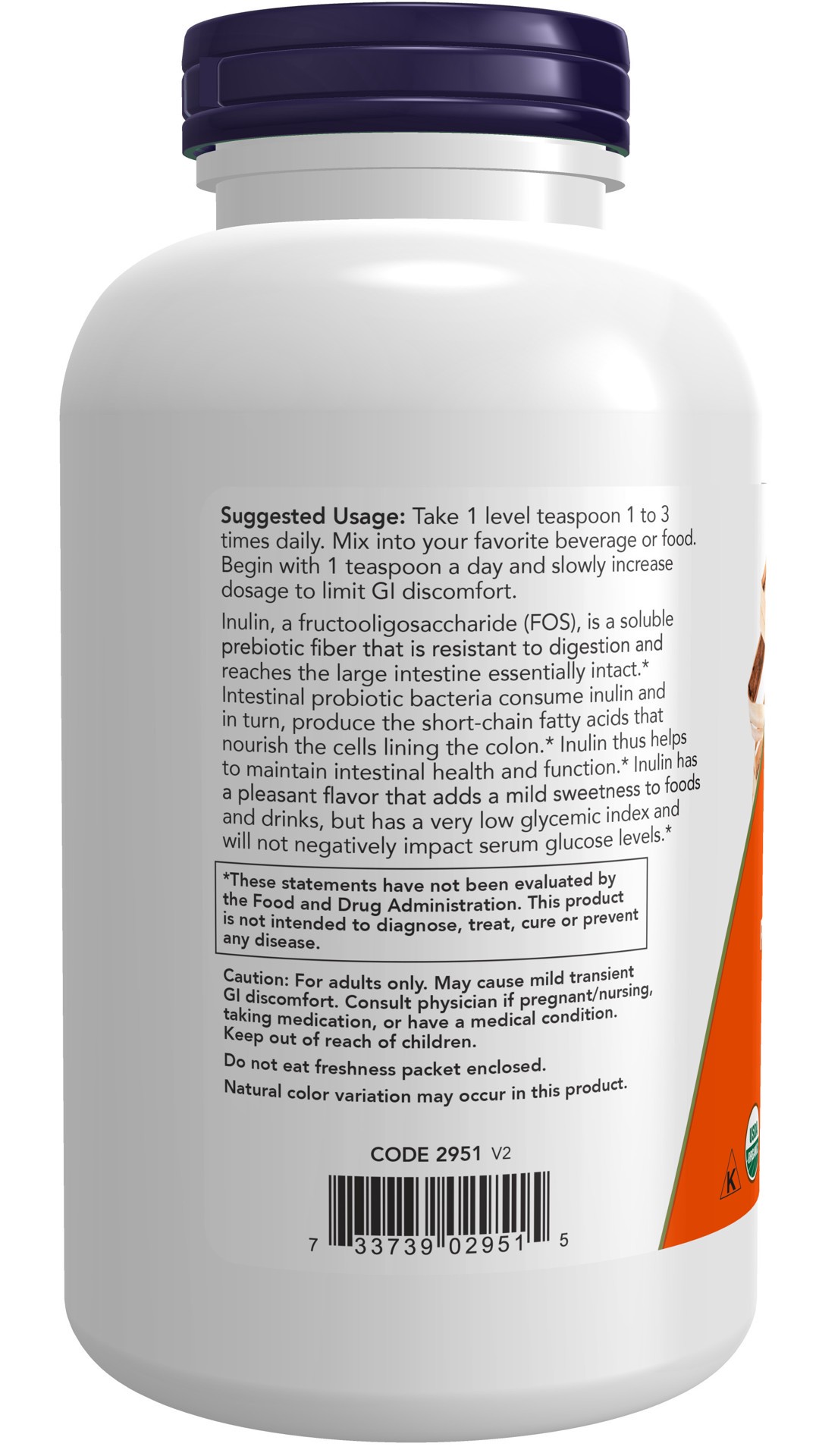 slide 2 of 4, NOW Inulin Prebiotic Pure Powder, Organic - 1 lb., 1 lb