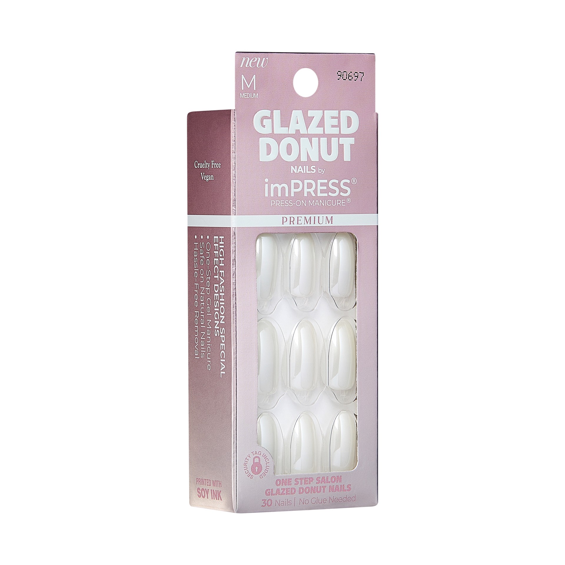 slide 5 of 5, imPRESS Glazed Donut Press-On Nails, No Glue Needed, White, Medium Almond Shape, 33 Ct., 1 cnt