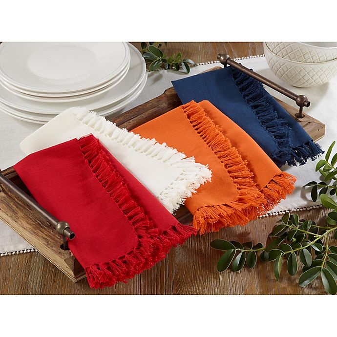 slide 2 of 2, Saro Lifestyle Lizette Fringed Napkins - Tangerine, 4 ct