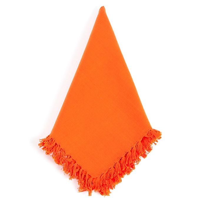 slide 1 of 2, Saro Lifestyle Lizette Fringed Napkins - Tangerine, 4 ct