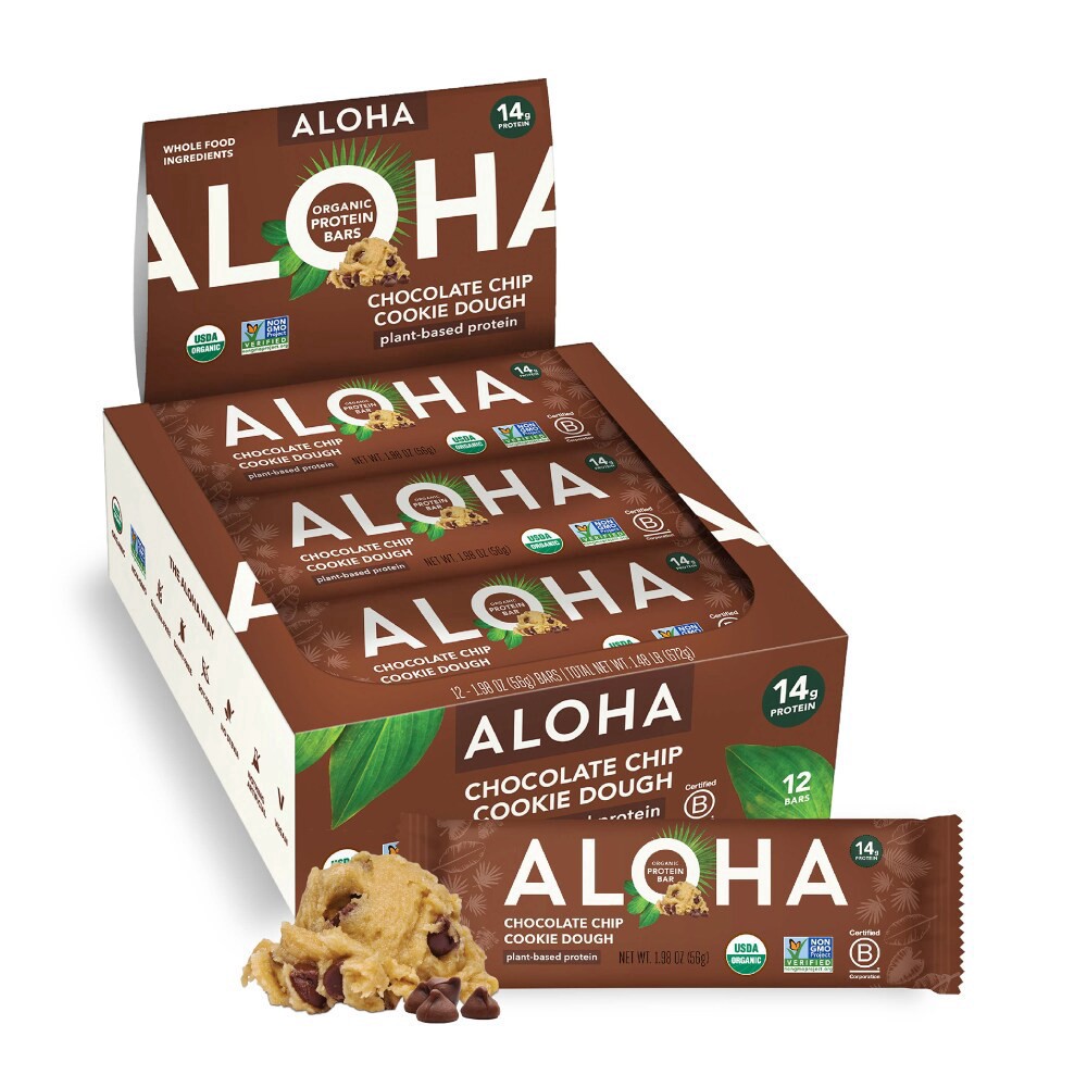 slide 4 of 4, Aloha Organic Chocolate Chip Cookie Dough Plant-Based Protein Bar 12 Count, 23.76 oz