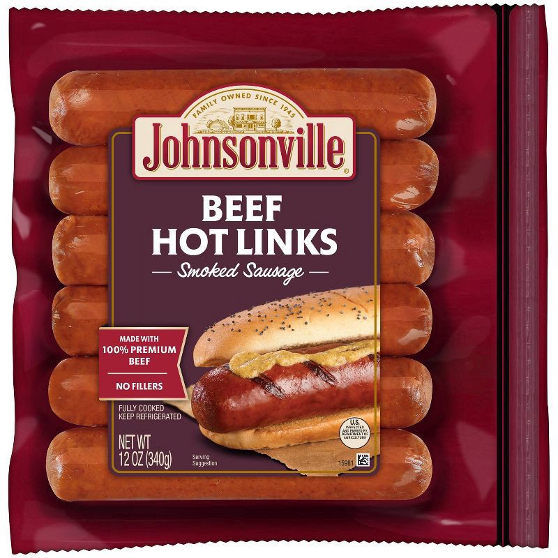 slide 1 of 3, Johnsonville Beef Hot Links Smoked Sausage 12 oz, 12 oz