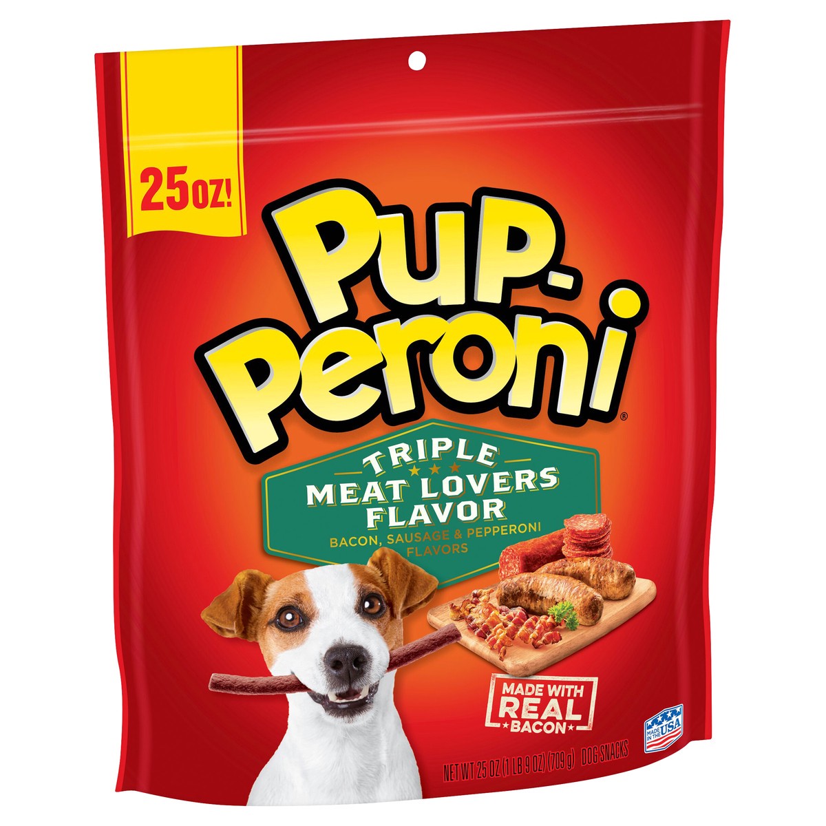 slide 5 of 9, Pup-Peroni Triple Meat Lovers with Bacon, Sausage & Pepperoni Flavor Dog Snacks, 25-Ounce Bag, 25 oz