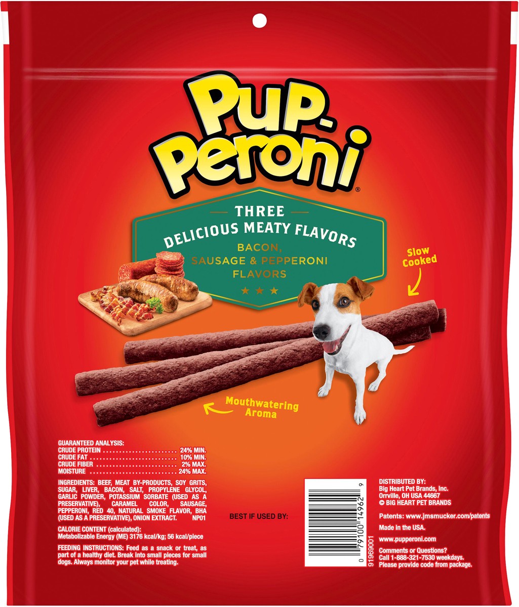 slide 4 of 9, Pup-Peroni Triple Meat Lovers with Bacon, Sausage & Pepperoni Flavor Dog Snacks, 25-Ounce Bag, 25 oz