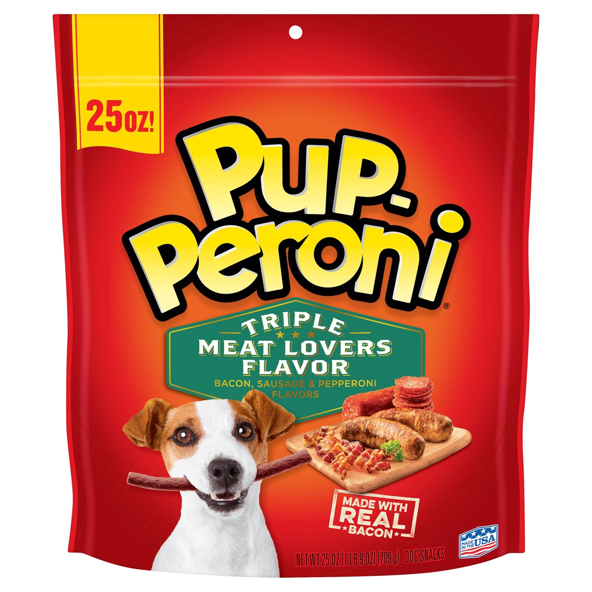 slide 9 of 9, Pup-Peroni Triple Meat Lovers with Bacon, Sausage & Pepperoni Flavor Dog Snacks, 25-Ounce Bag, 25 oz