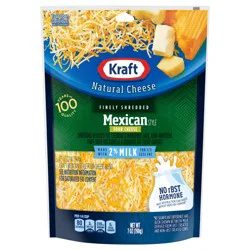 Kraft Mexican Style Four Cheese Blend Shredded Cheese with 2% Milk, 7 oz Bag