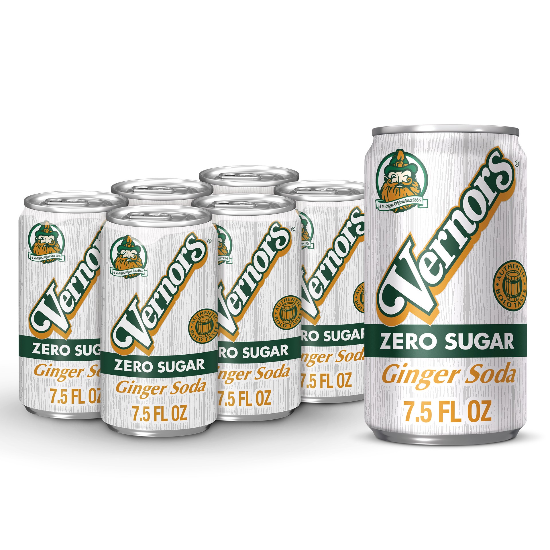slide 1 of 5, Vernors Zero Sugar Ginger Soda, 7.5 fl oz cans, 6 pack, 6 ct