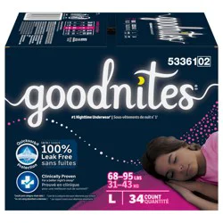 Goodnites Girls' Nighttime Bedwetting Underwear, Size Large (68-95 lbs), 34 Ct