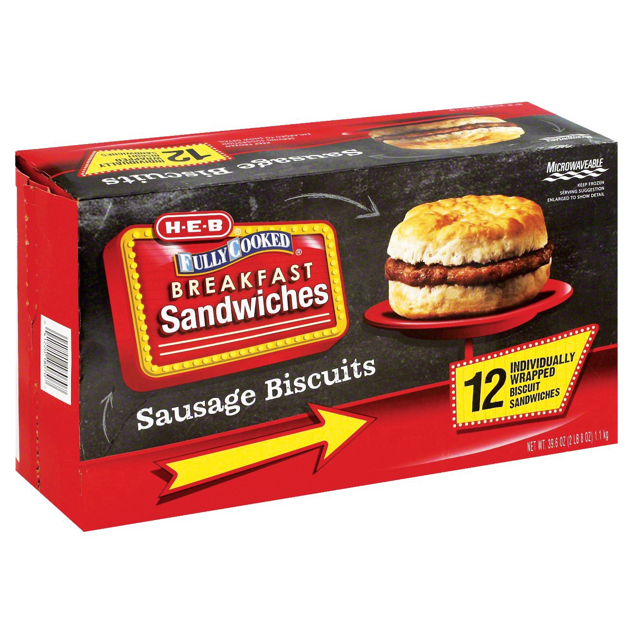 slide 1 of 1, H-E-B Fully Cooked Jumbo Sausage and Biscuits Family Pack, 12 ct