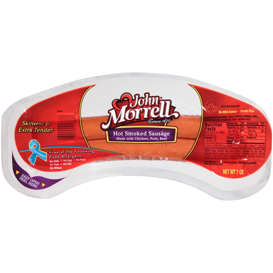 slide 1 of 1, John Morrell Hot Smoked Sausage, 7 oz