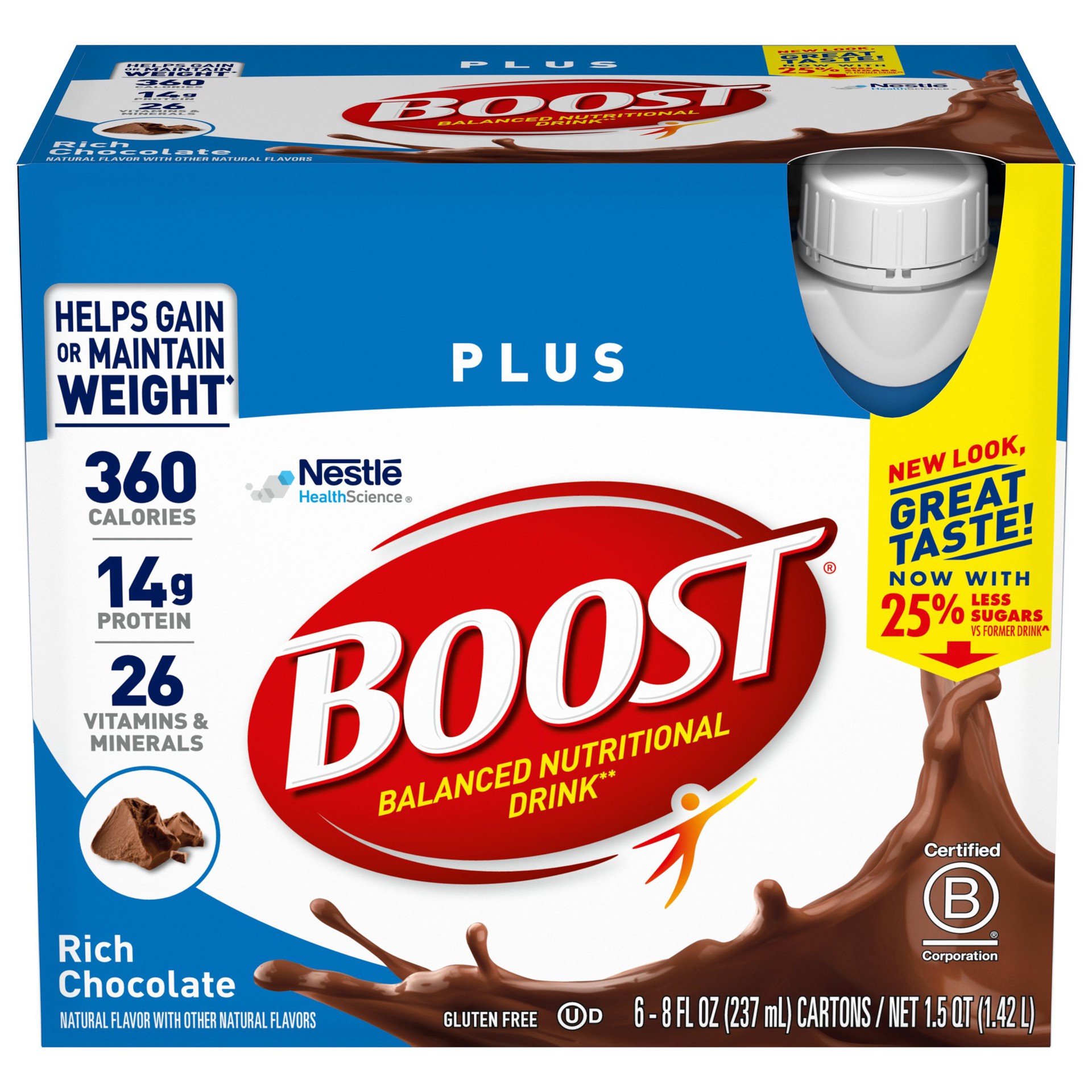 slide 1 of 5, Boost Plus Nutritional Drink Protein Shakes, Rich Chocolate, 8 fl oz, 6 Pack, 8 fl oz