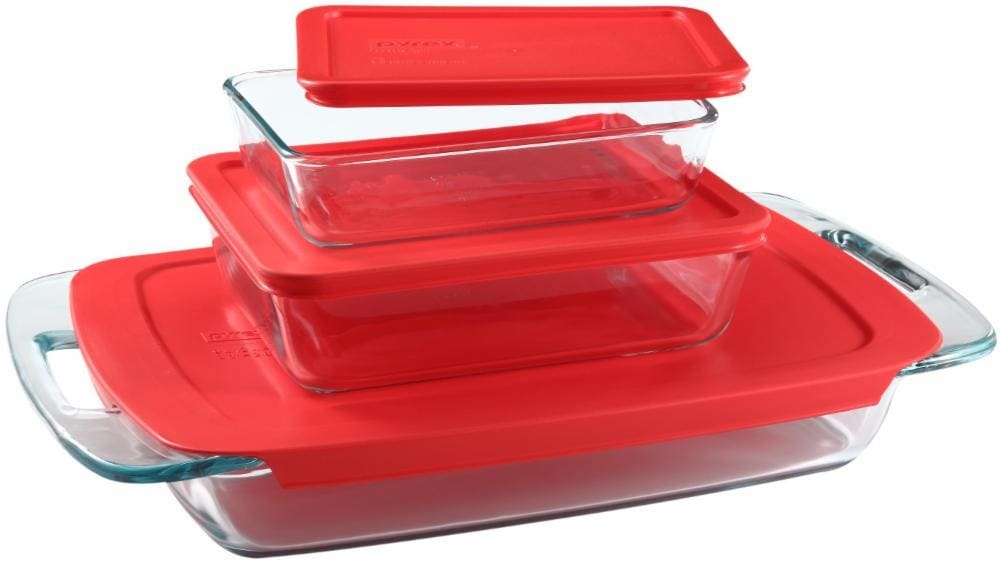 slide 1 of 1, Pyrex Easy Grab 6-Piece Value Pack Covered Storage And Baking Set - Red/Clear, 6 ct