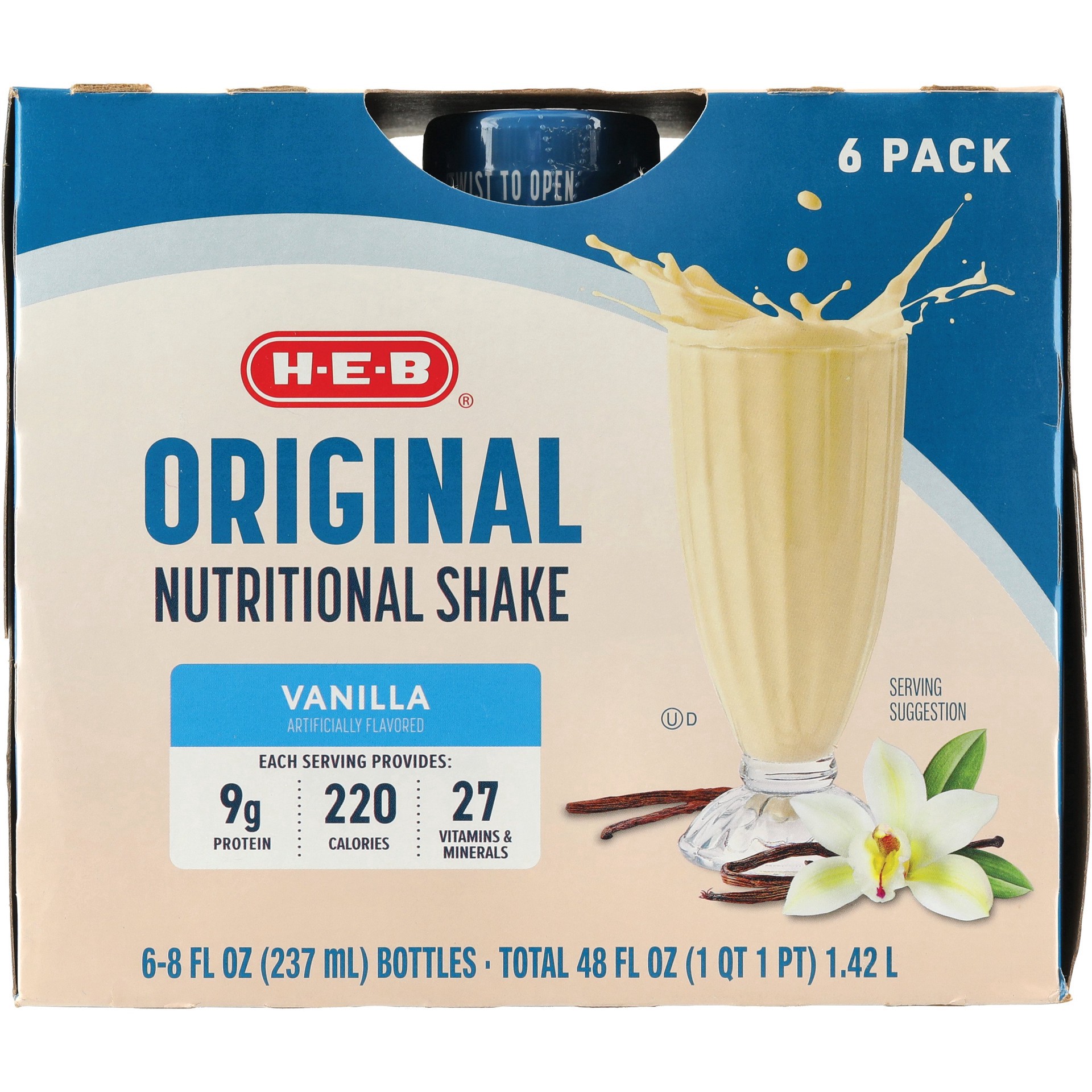 slide 1 of 1, H-E-B Adult Nutritional Drink 6 pk - Vanilla Original, 8 oz