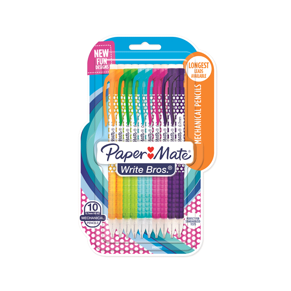 slide 1 of 1, Paper Mate Write Bros. Mechanical Pencils, 0.7mm, HB #2, Fashion Wraps, 10 ct