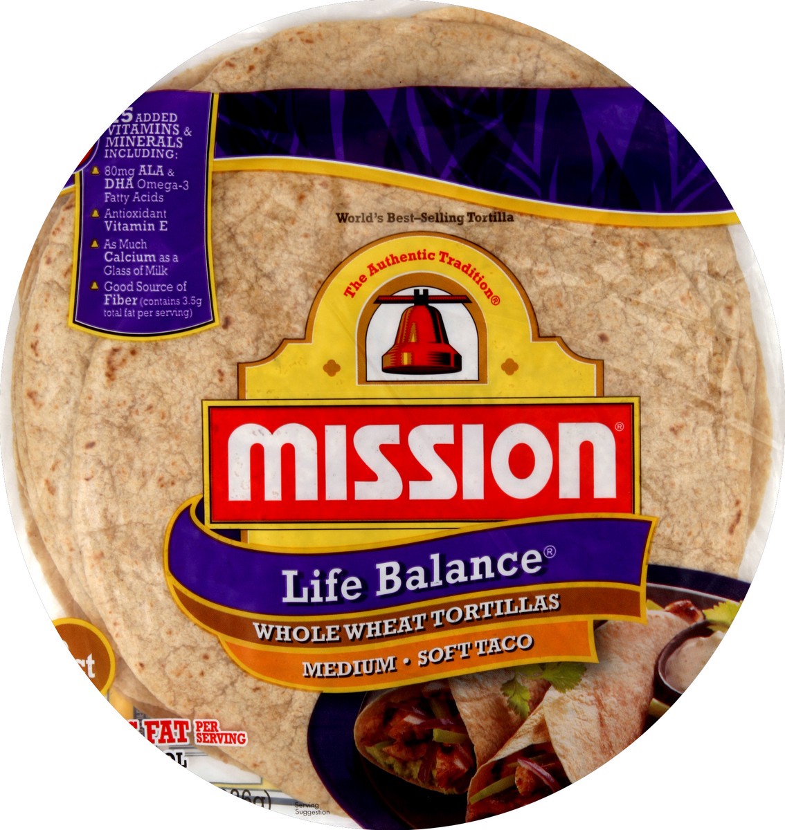 slide 5 of 6, Mission Soft Taco Life Balance Whole Wheat, 8 ct