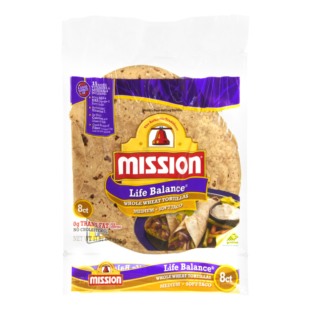 slide 1 of 1, Mission Life Balance Whole Wheat Tortillas, 8 ct