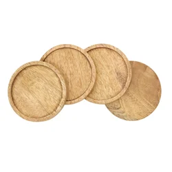 Kamenstein Round Acacia Coaster Set with Recess - 4 pc