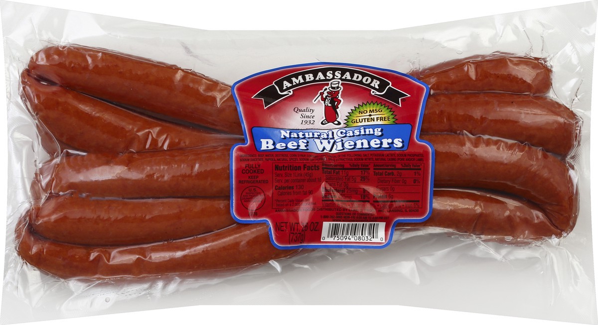 slide 3 of 5, Ambassador Beef Wieners, 26 oz