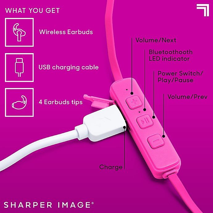 slide 4 of 10, Sharper Image The Sound Of Unity Wireless Earbuds - Neon Pink, 1 ct