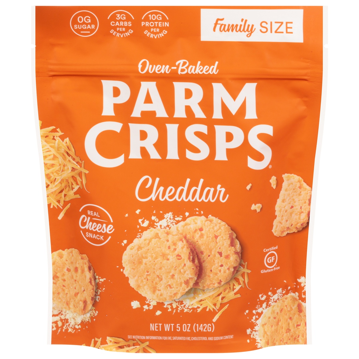 slide 1 of 1, ParmCrisps Cheese Snack, Cheddar, Oven-Baked, Family Size, 5 oz
