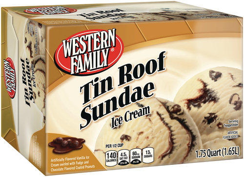 slide 1 of 1, Western Family Tin Roof Sundae Ice Cream, 56 oz