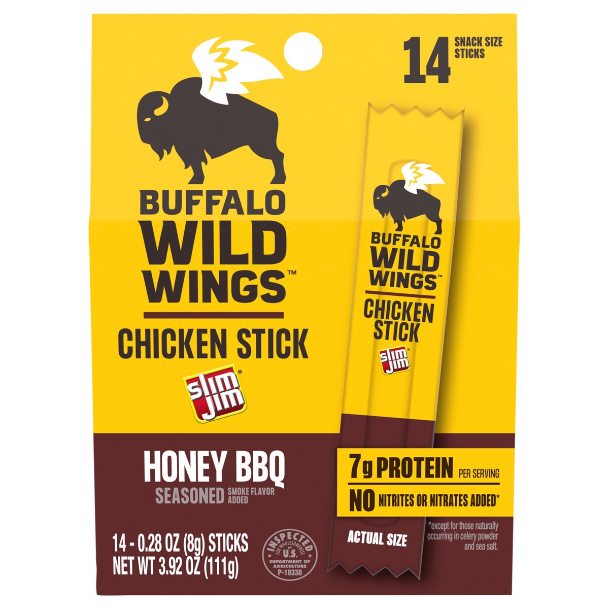 slide 1 of 14, Slim Jim Buffalo Wild Wings, Honey Bbq Seasoned Chicken Sticks, Meat Snacks, 0.28 Oz. 14ct, 14 ct