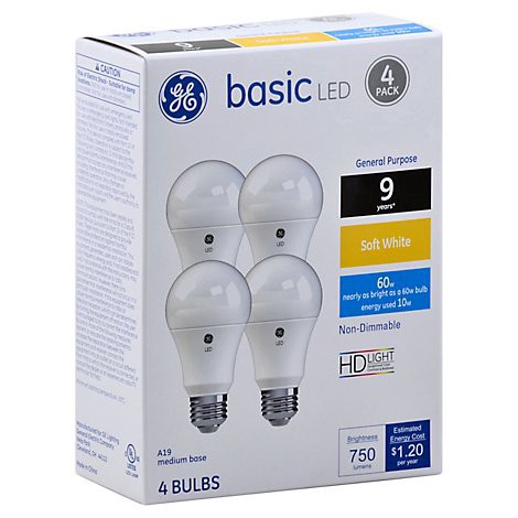 slide 1 of 1, GE Light Bulbs 4 ea, 4 ct