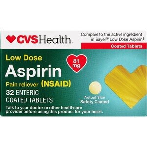 slide 1 of 1, CVS Health Low Strength Aspirin 81 Mg Enteric Coated Tablets, 32 Ct, 32 ct