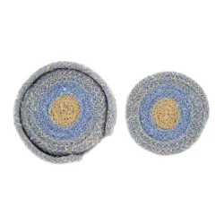 Kamenstein Round Cotton Coaster Set with holder Blue 4pc