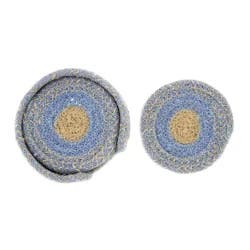 Kamenstein Round Cotton Coaster Set with holder Blue 4pc