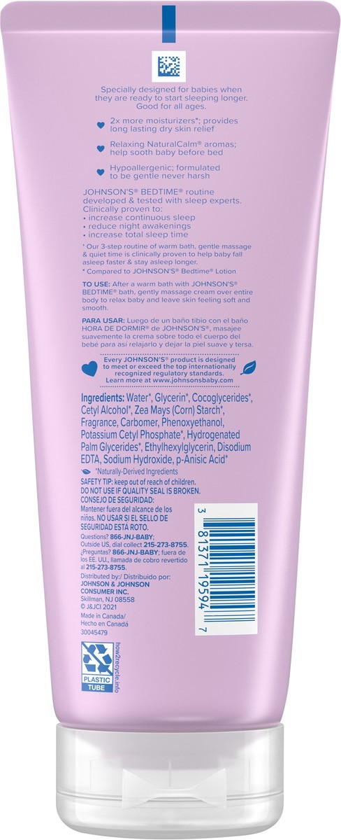 slide 7 of 7, Johnson's Bedtime Moisturizing Body Cream, Relaxing Aromas, Night Time Baby Massage Cream for Dry Skin Relief, Hypoallergenic, No Parabens, Phthalates or Dyes, 8 fl. oz, 8 fl oz
