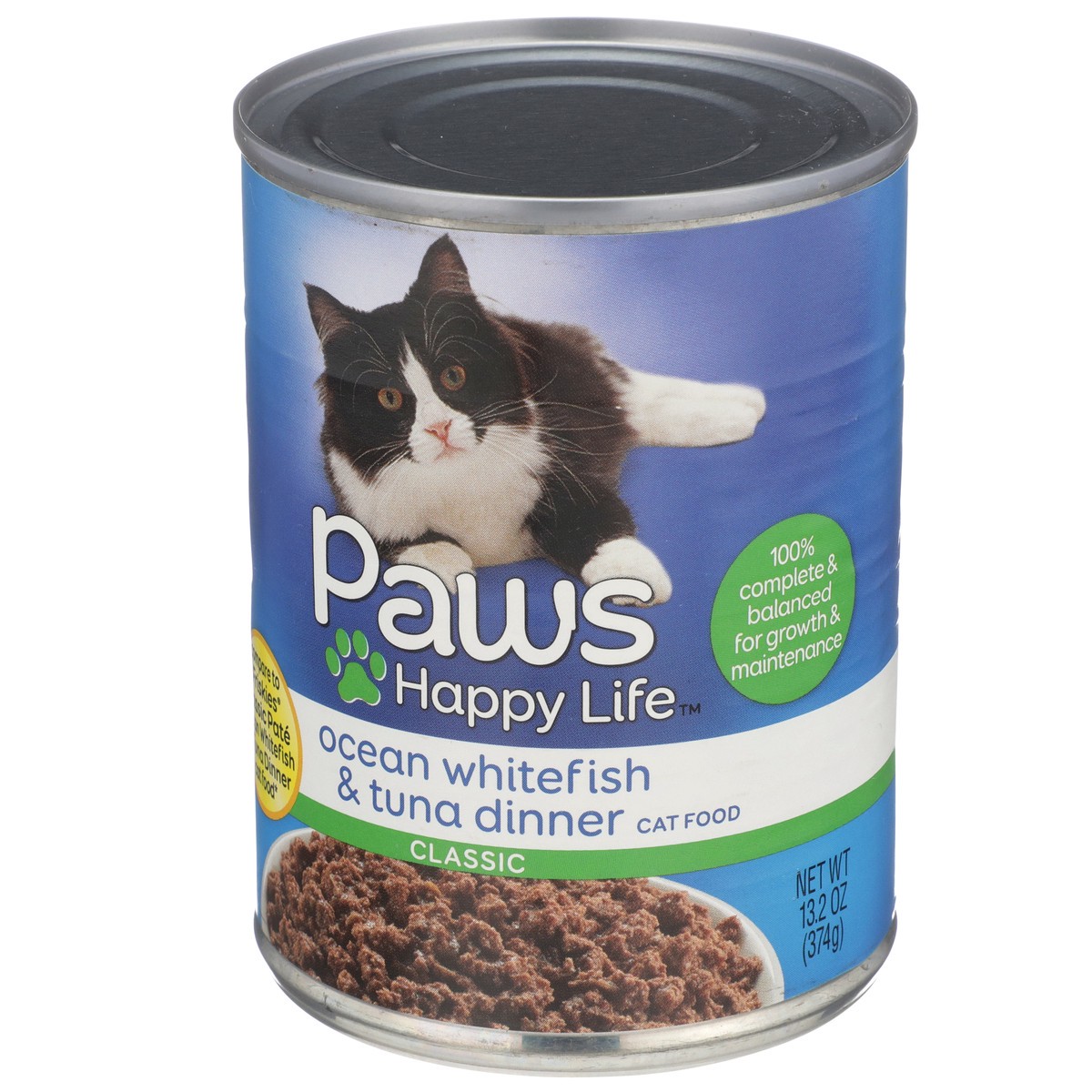 slide 3 of 8, Paws Happy Life Ocean Whitefish & Tuna Dinner Classic Cat Food, 13.2 oz