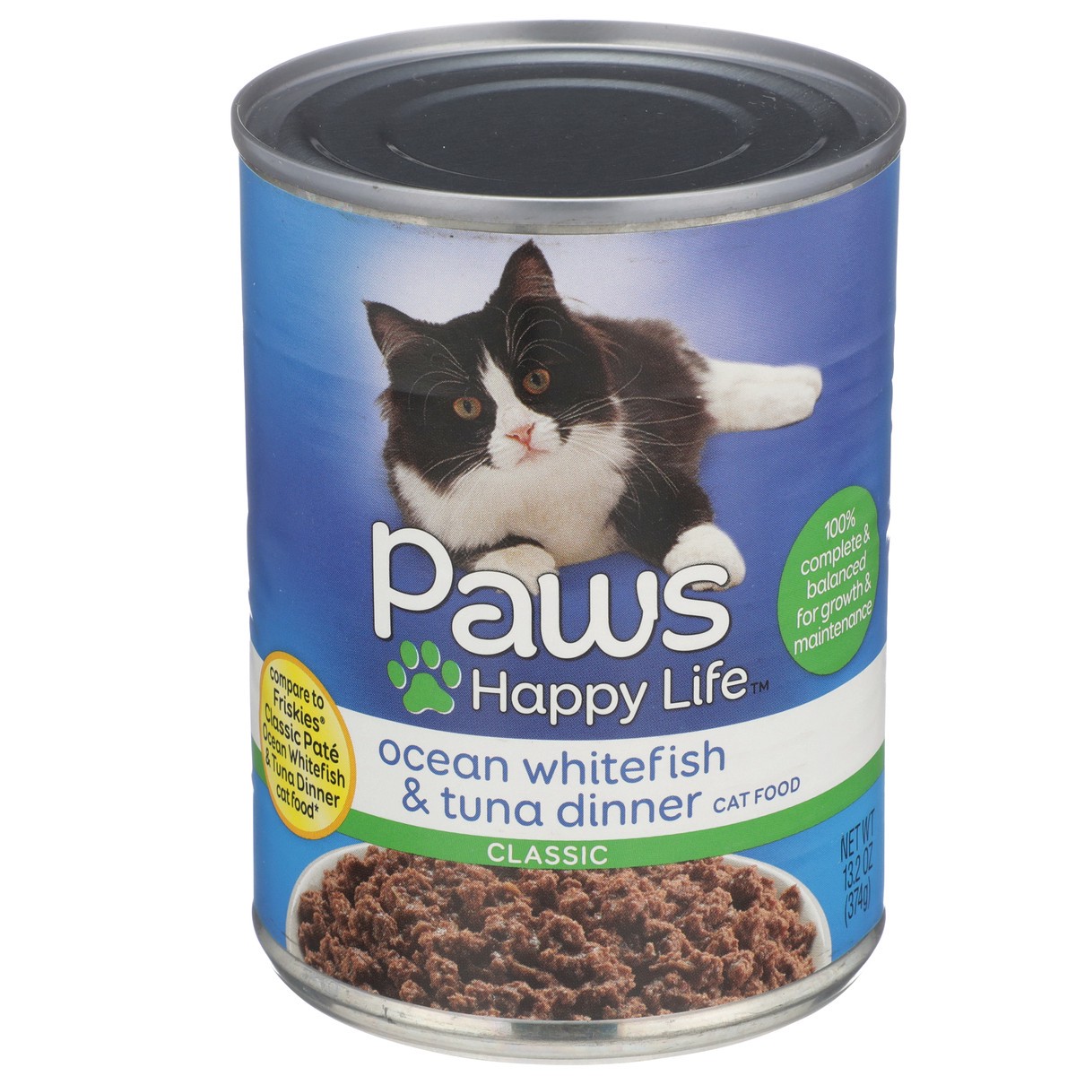 slide 1 of 8, Paws Happy Life Ocean Whitefish & Tuna Dinner Classic Cat Food, 13.2 oz