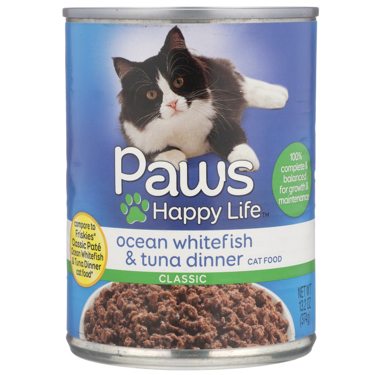 slide 7 of 8, Paws Happy Life Ocean Whitefish & Tuna Dinner Classic Cat Food, 13.2 oz