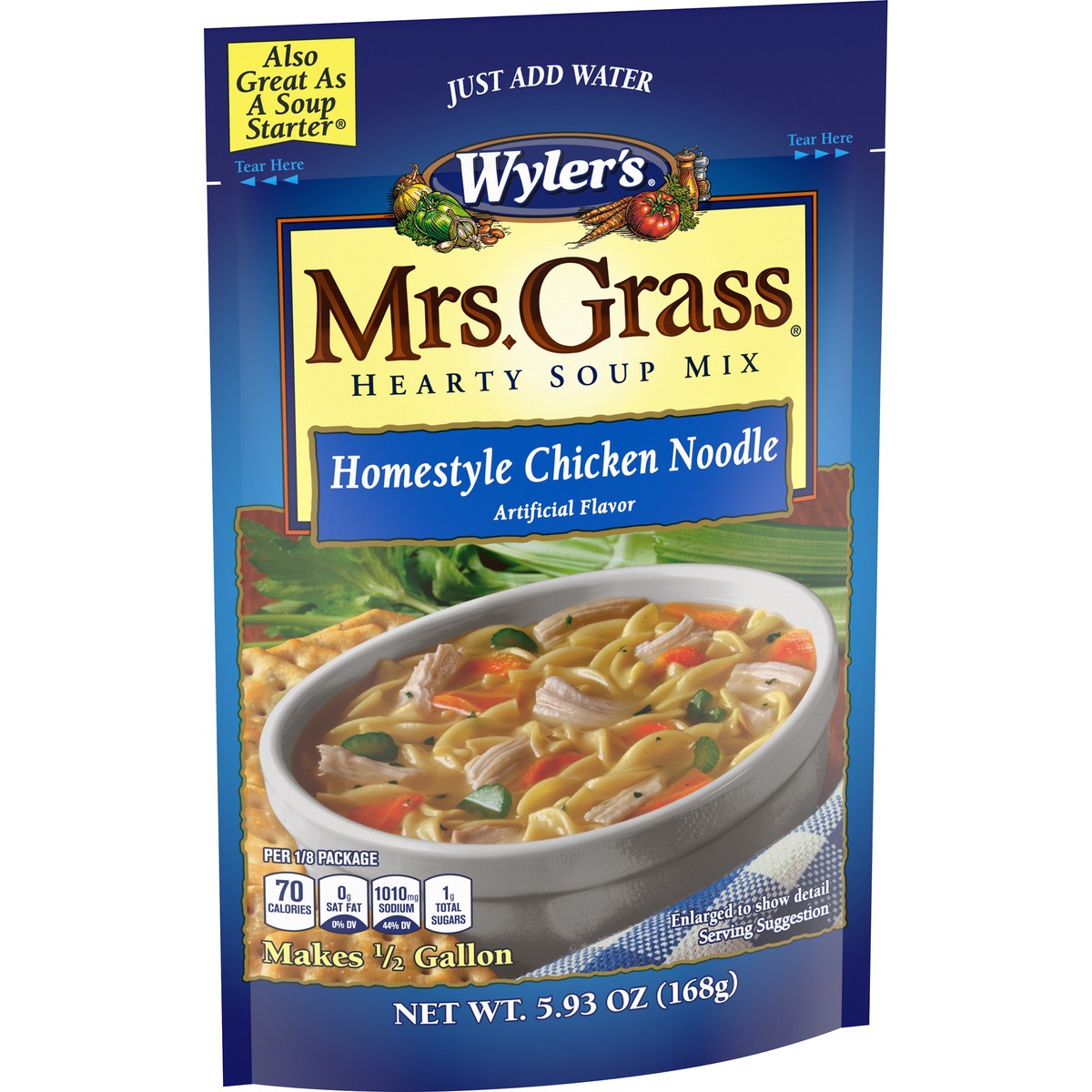 slide 2 of 9, Mrs. Grass Homestyle Chicken Noodle Hearty Soup Mix, 5.93 oz Pouch, 5.93 oz