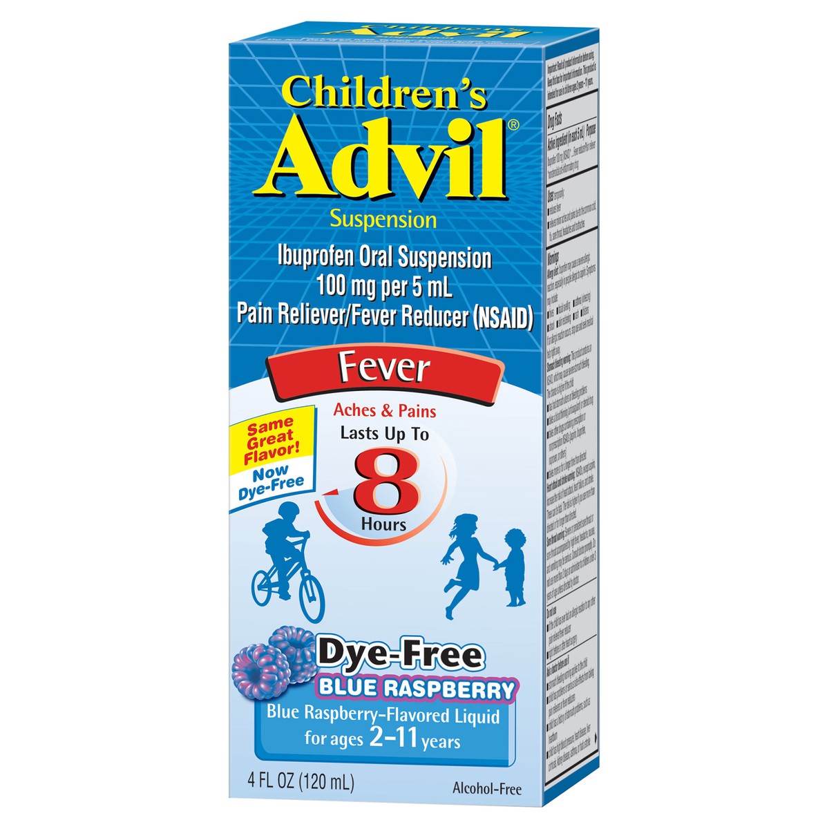 slide 7 of 12, Advil Children's Advil Pain Reliever and Fever Reducer, Dye-Free Liquid Children's Ibuprofen for Pain Relief, Dye-Free Blue Raspberry - 4 Fl Oz, 4 fl oz
