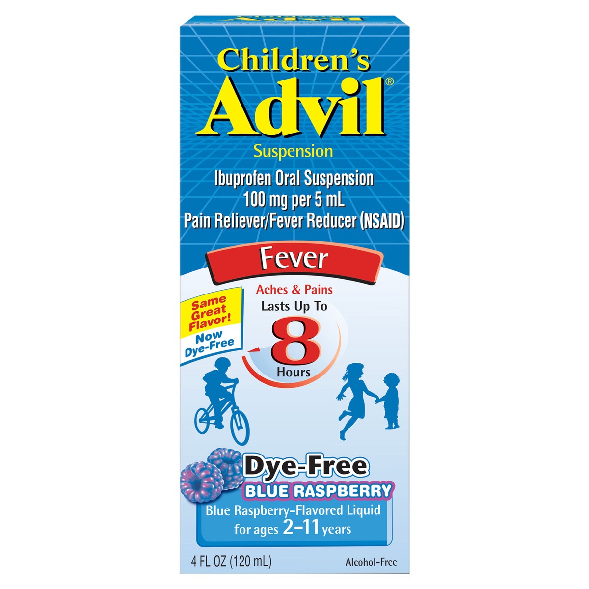 slide 1 of 12, Advil Children's Advil Pain Reliever and Fever Reducer, Dye-Free Liquid Children's Ibuprofen for Pain Relief, Dye-Free Blue Raspberry - 4 Fl Oz, 4 fl oz