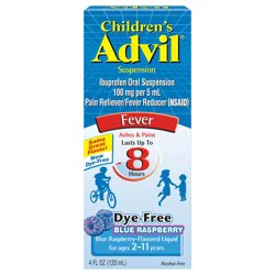 Children's Advil Suspension (4 fl. oz., Blue Raspberry-Flavored), 100mg Ibuprofen Fever Reducer/Pain Reliever, Dye-Free, Liquid Pain Medicine, Ages 2–11
