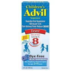 Children's Advil Suspension (4 fl. oz., Blue Raspberry-Flavored), 100mg Ibuprofen Fever Reducer/Pain Reliever, Dye-Free, Liquid Pain Medicine, Ages 2–11