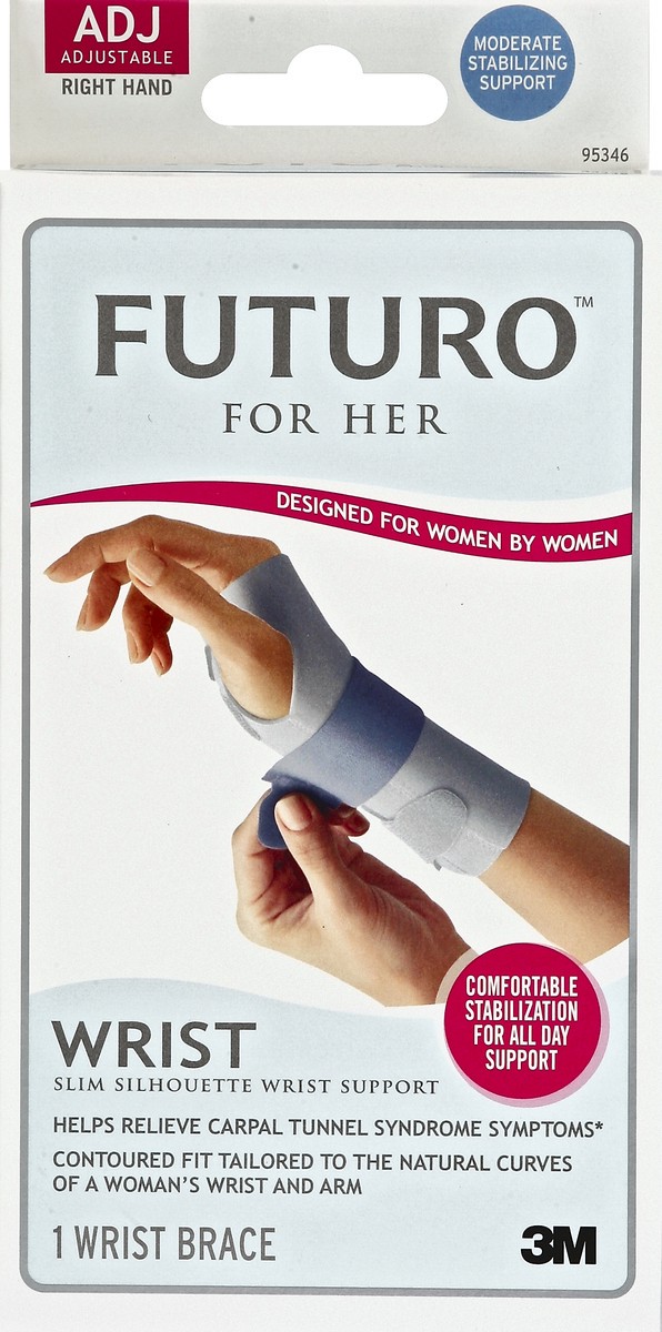 slide 4 of 5, Futuro Slim Silhouette Wrist Support Brace, Right Hand, Gray, Adjustable, 1 ct