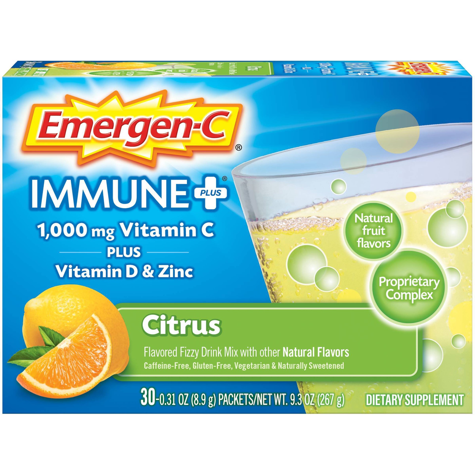 slide 1 of 10, Emergen-C Immune+ Citrus Flavor, 30 ct; 0.31 oz