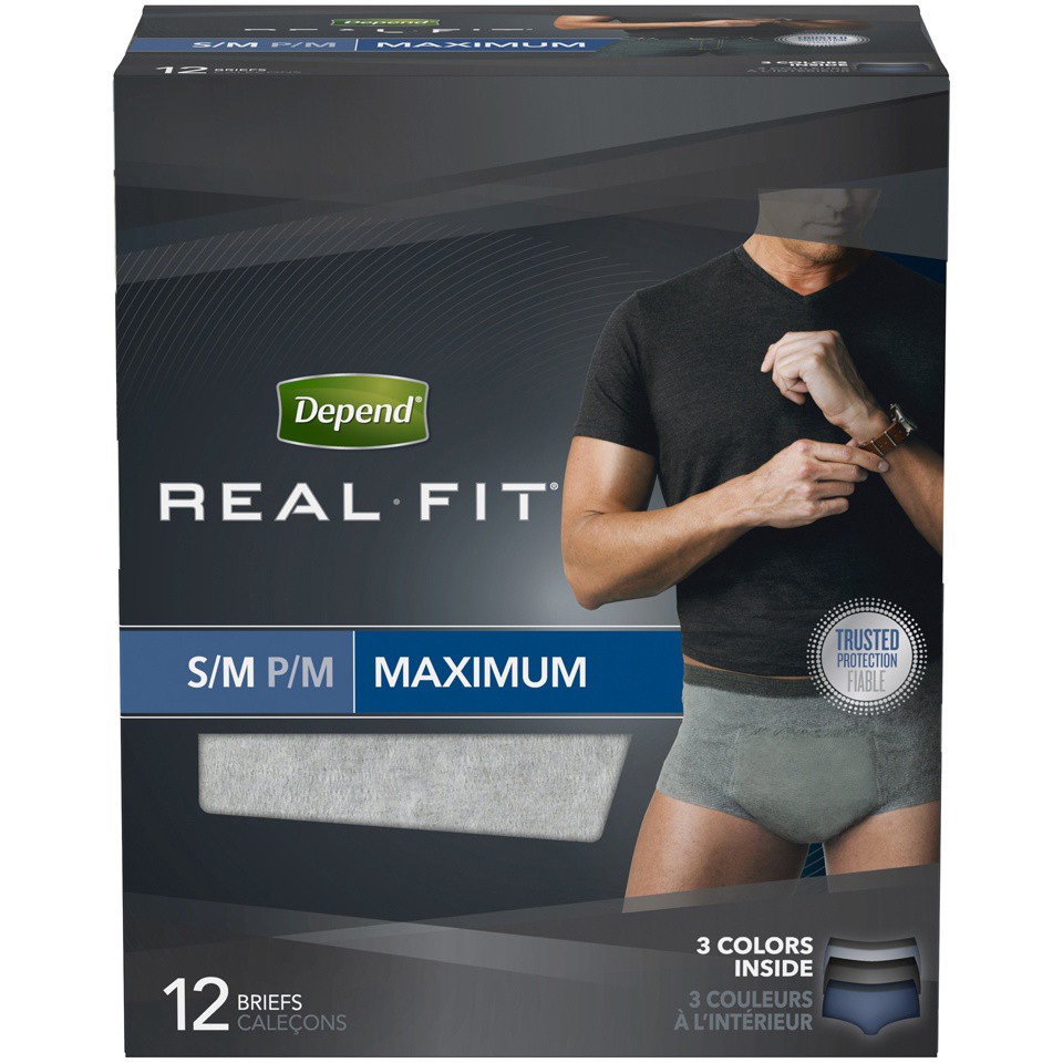 slide 1 of 3, Depend Real Fit Incontinence Underwear For Men S/M, 12 ct