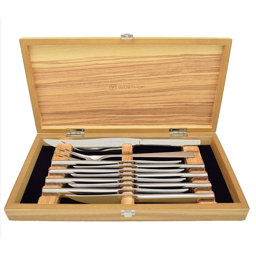 slide 1 of 1, Wüsthof Stainless Steak Knife Set in Olivewood Chest, 1 ct