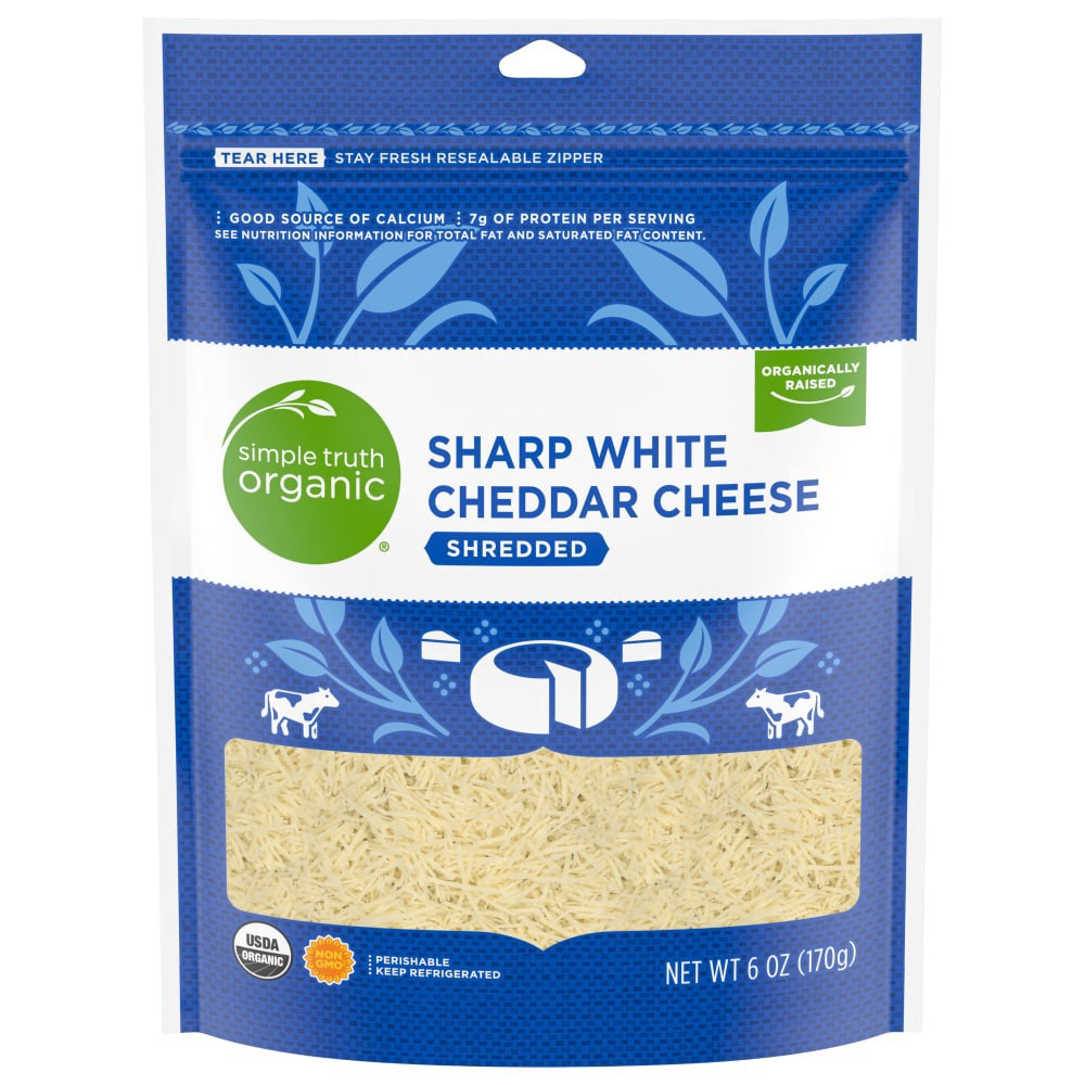slide 2 of 2, Simple Truth Organic Sharp White Cheddar Shredded Cheese, 6 oz