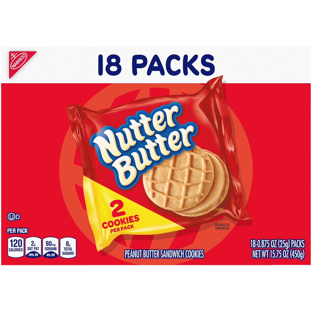 slide 5 of 9, Nutter Butter Peanut Butter Sandwich Cookies - Multipack, 18 ct; 0.875 oz