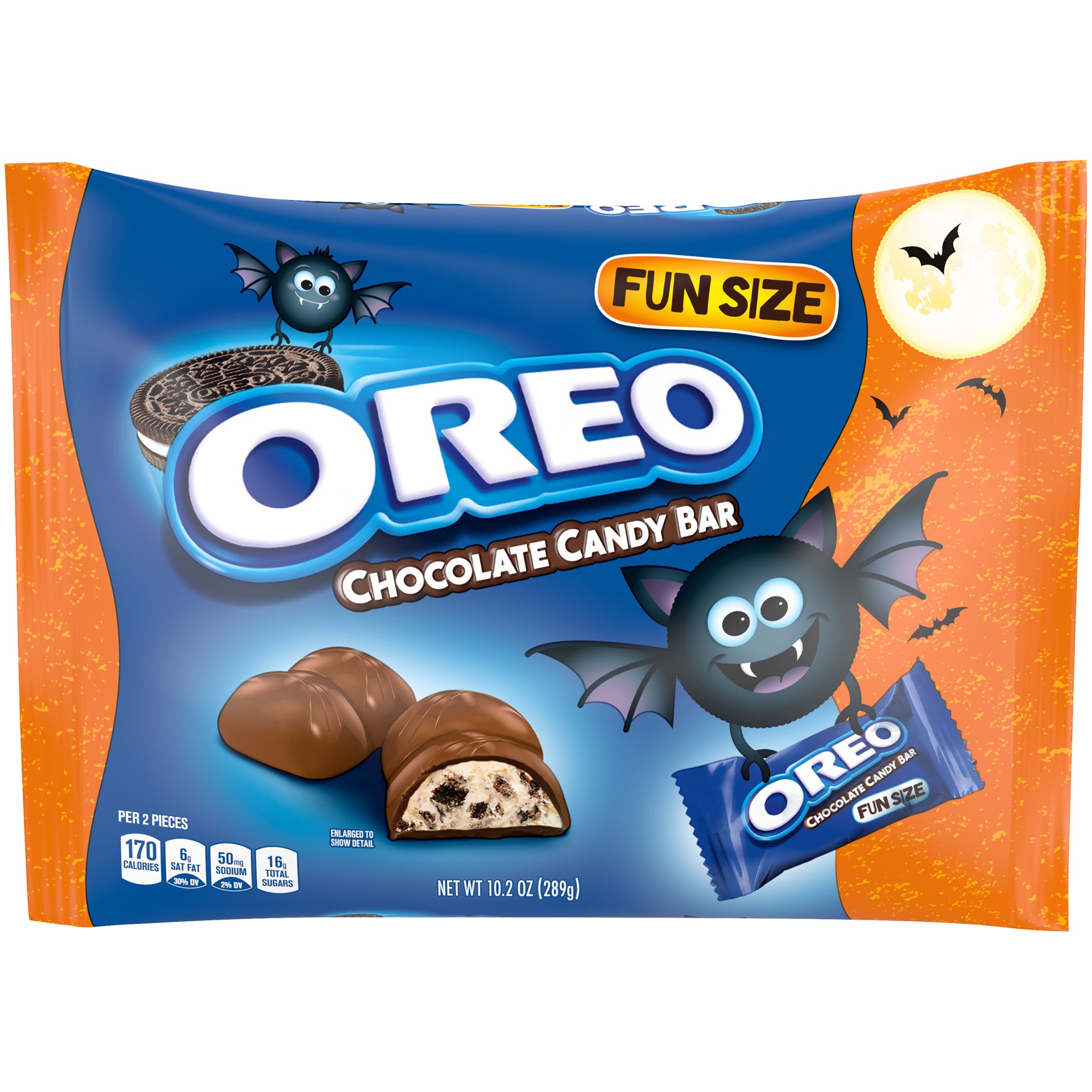 slide 1 of 9, Milka OREO Chocolate Halloween Candy, Fun Size Trick or Treat Chocolate Candy Bars, 10.2 oz Bag, 0.66 lb