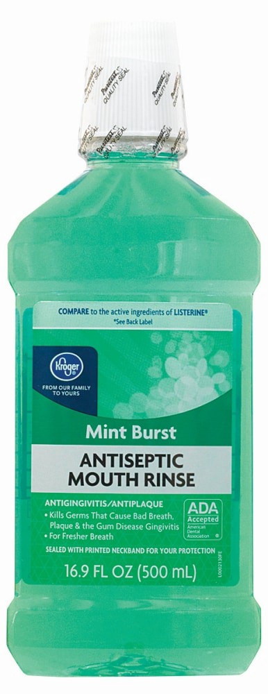 slide 1 of 3, Kroger Mint Burst Antiseptic Mouth Rinse, 16.9 fl oz