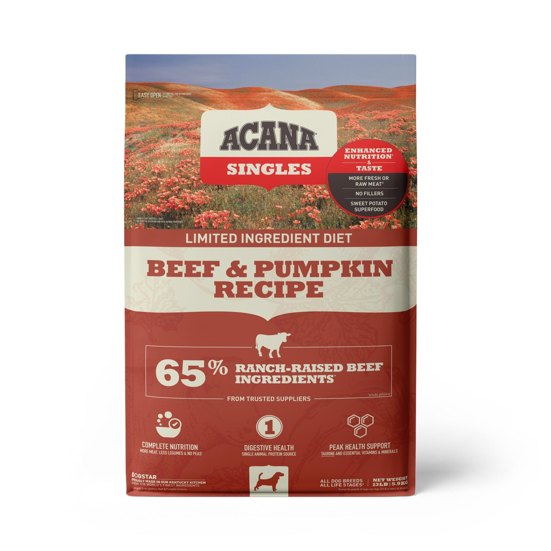 slide 1 of 1, ACANA Singles Beef & Pumpkin Recipe Dry Dog Food, 13 lb