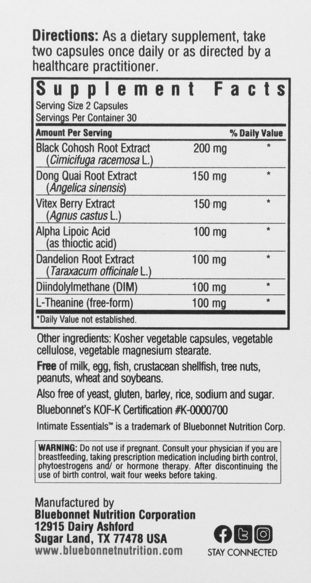 slide 2 of 9, Bluebonnet Nutrition Intimate Essentials Capsules for Her Hormonal Balance 60 ea, 60 ct